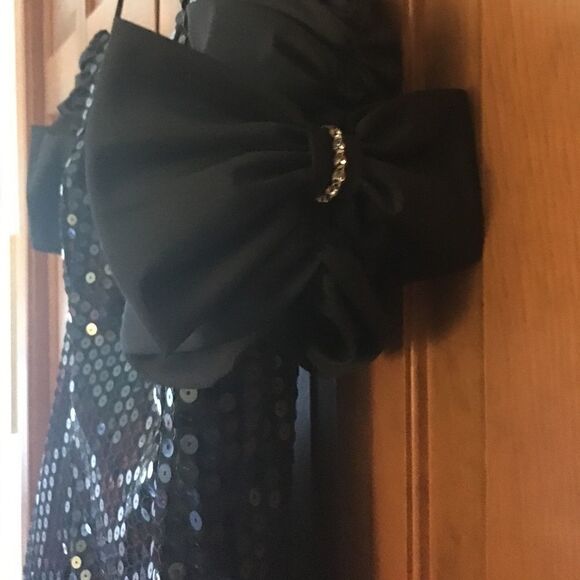 Navy Blue Sequin Off Shoulder Bubble Skirt 80’s Bridesmaid or Prom Dress - Picture 3 of 6